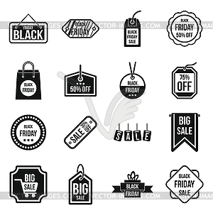 Black Friday icons set, simple style - vector image