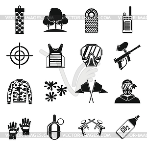 Paintball icons set, simple style - vector image