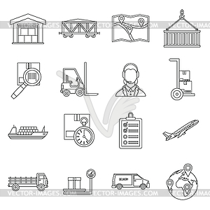 Logistic icons set, outline style - vector image