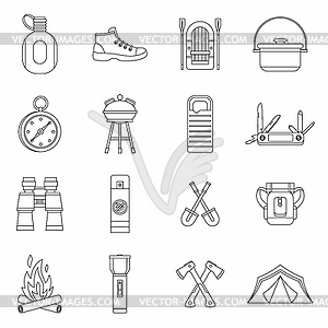 Recreation tourism icons set, outline style - vector image