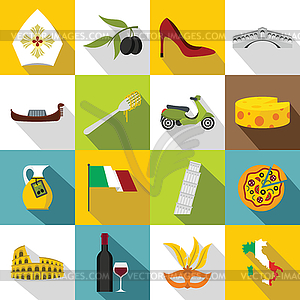 Italia icons set, flat style - vector clip art