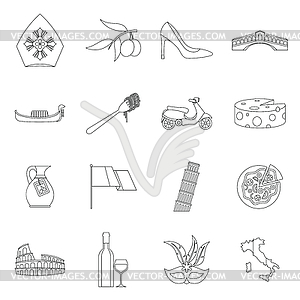 Italia icons set, outline style - vector image