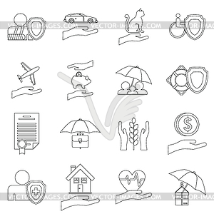 Insurance icons set, outline style - royalty-free vector image