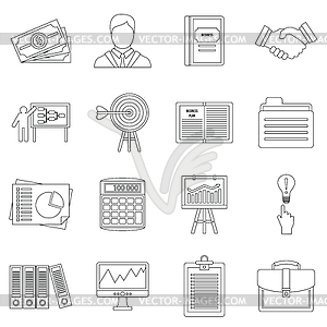 Business plan icons set, outline style - vector clipart