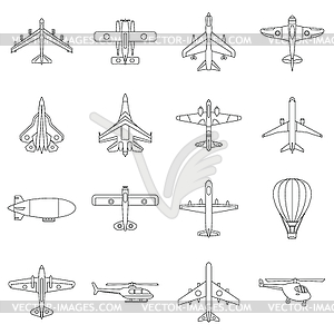 Aviation icons set, outline style - vector clipart