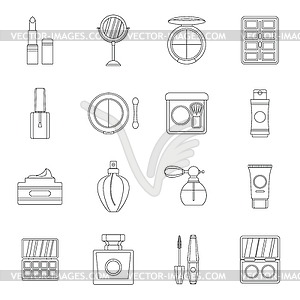 Cosmetics icons set, outline style - vector image