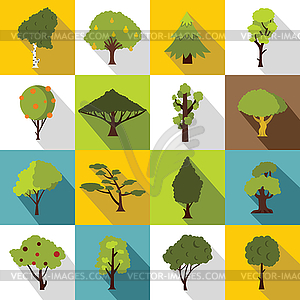 Trees icons set, flat style - vector clipart