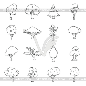 Trees icons set, outline style - vector image
