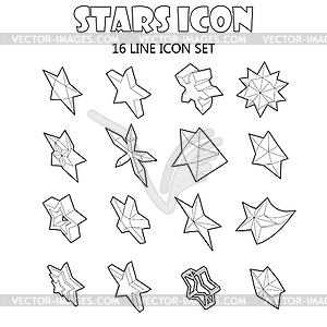 Star icons set in outline style - vector clipart