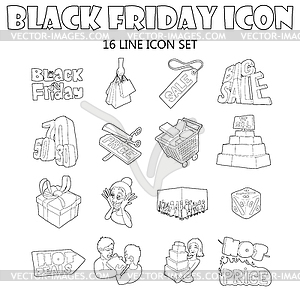 Black Friday icons set, outline style - vector clipart