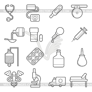 Medical icons set, outline style - vector clipart