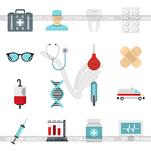 Medicine icons set, flat style - vector image