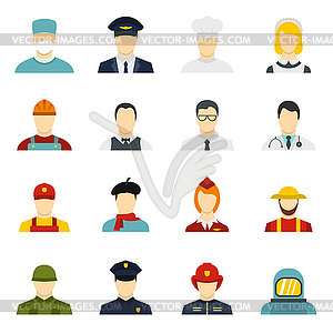 Professions icons set in flat style - vector clip art