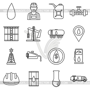Набор иконок нефтяной промышленности, стиль контура - изображение в векторе