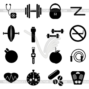 Fitness icons set, simple style - vector clipart