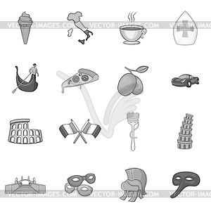 Italy icons set, black monochrome style - stock vector clipart