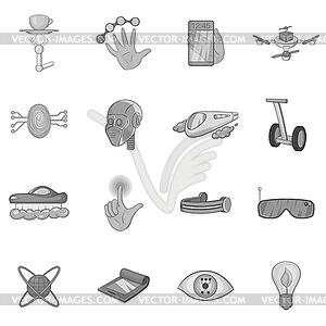 New technologies icons set, black monochrome style - vector clipart