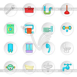 Bathroom icons set, cartoon style - vector clip art