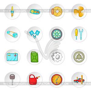 Car maintenance icons set, cartoon style - vector clipart