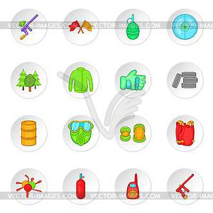 Paintball icons set, cartoon style - vector image