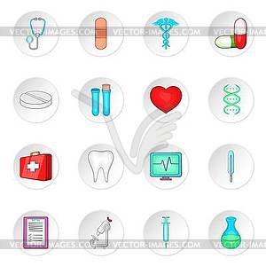 Medicine icons set, cartoon style - vector image