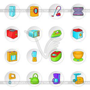 Household appliance icons set, cartoon style - vector EPS clipart