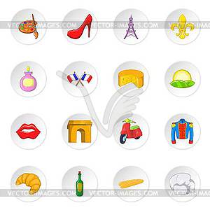 Paris icons set, cartoon style - vector image