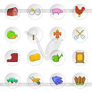 Farming icons set, cartoon style - stock vector clipart