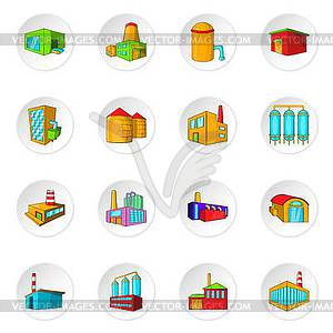 Factory, plant icons set, cartoon style - vector image