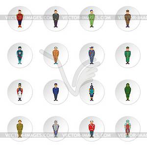 Soldiers in uniform icons, cartoon style - vector image