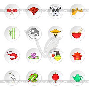 China icons, cartoon style - vector image