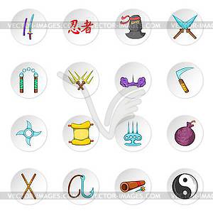 Ninja icons, cartoon style - vector clipart