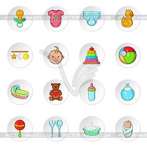 Baby care icons, cartoon style - vector clip art