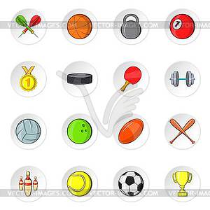 Sport equipment icons, cartoon style - vector clip art