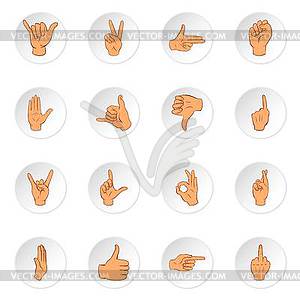 Hand gesture icons, cartoon style - vector clipart