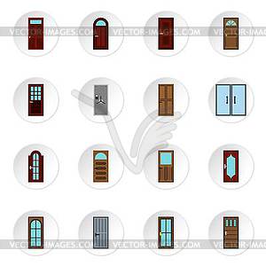 Door icons set, flat style - vector image