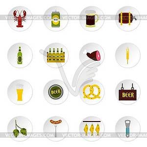 Beer icons set, flat style - vector image