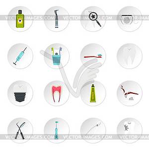 Stomatology icons set, flat style - vector image