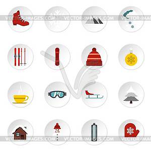 Winter icons set, flat style - vector EPS clipart