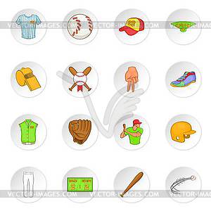 Baseball icons set, cartoon style - vector clipart