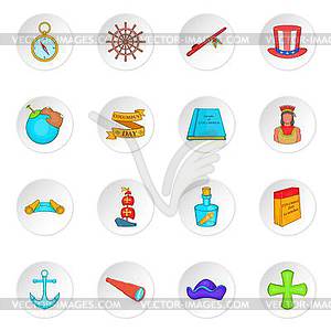 Columbus Day icons se, cartoon style - stock vector clipart