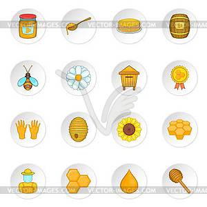 Apiary icons set, cartoon style - vector clipart