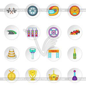 Car racing icons set, cartoon style - royalty-free vector image