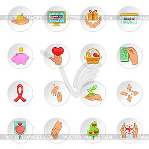 Charity organization icons set, cartoon style - vector clip art