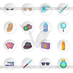 Spy and security icons set, cartoon style - vector image