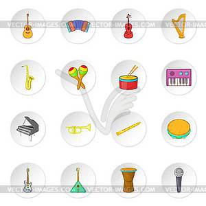 Musical instruments icons set, cartoon style - vector clipart