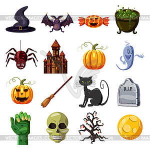 Halloween icons set, cartoon style - vector image