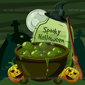 Halloween spooky cauldron concept, cartoon style - vector clip art