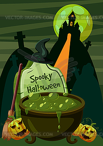 Halloween spooky cauldron concept, cartoon style - vector clipart