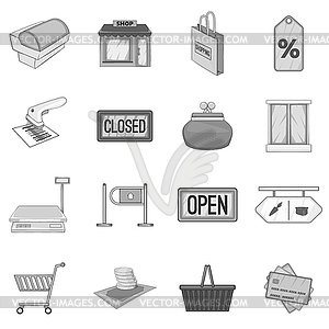 Supermarket icons set, gray monochrome style - vector image